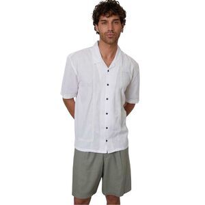 Threadbare Mens Embroidered Collared Short-Sleeved Bowling Shirt / White